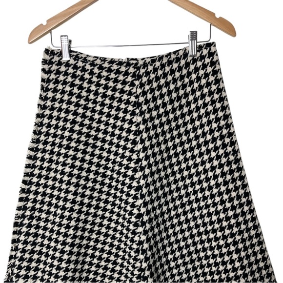 Y2K MAXMARA White Black Houndstooth Fringe A Line Skirt Twee Academia US 6 1828 - Picture 2 of 6